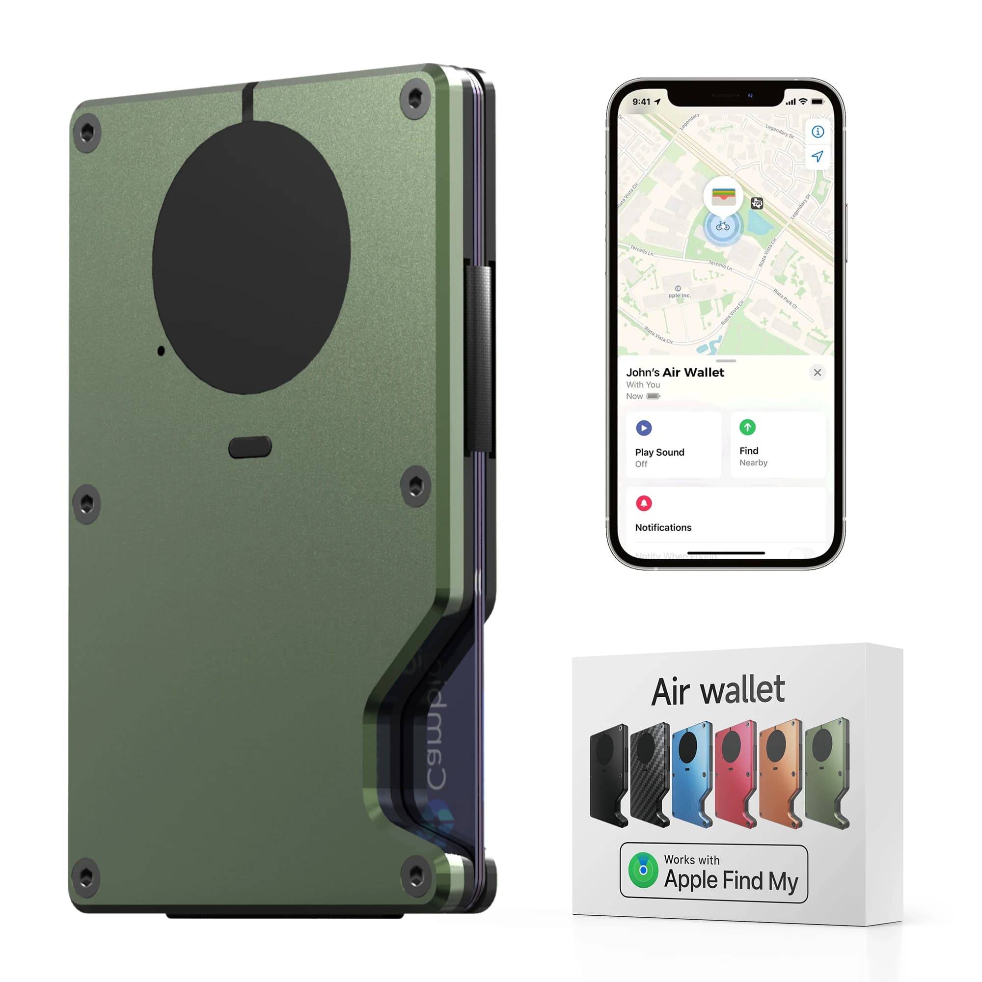 Portemonnee met ingebouwde Airtag-chip, RFID-blokkerende creditcardhouder, slanke portemonnee voor heren, compatibel met Apple Find My Ios Only