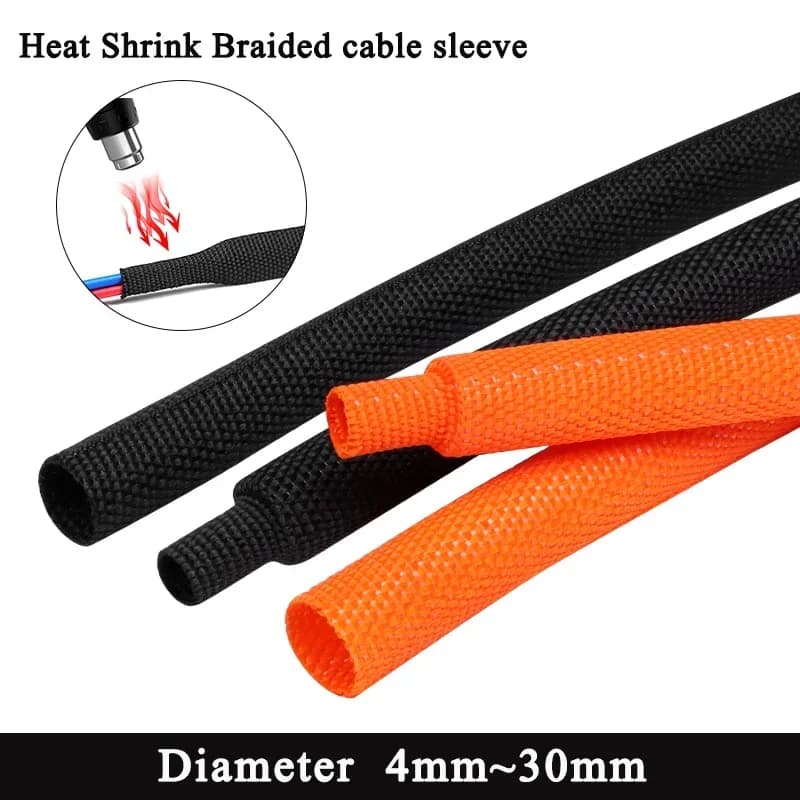 1 ~ 50 m Gevlochten Kabel Mouw Diameter 4 ~ 30mm PET Krimpkous Isolatie Vlamvertragende Krimpbare draad Wrap Schede Organizer