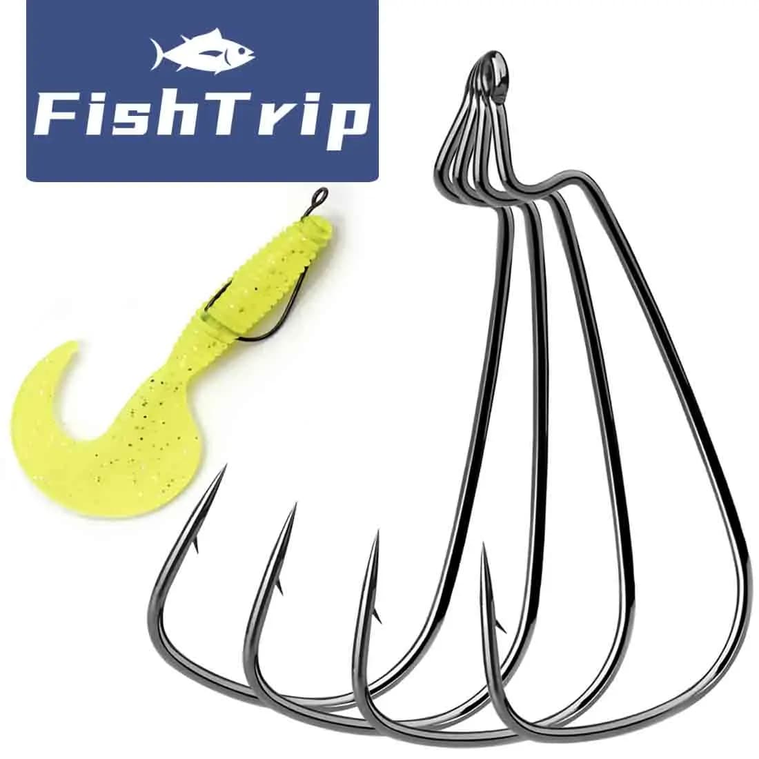 FishTrip 50-100PCS Wormhaak Vissen Crankhaak voor Zacht Plastic Lokken Smalle Buik Offset Haak voor Bass vissen Texas Rig Haken