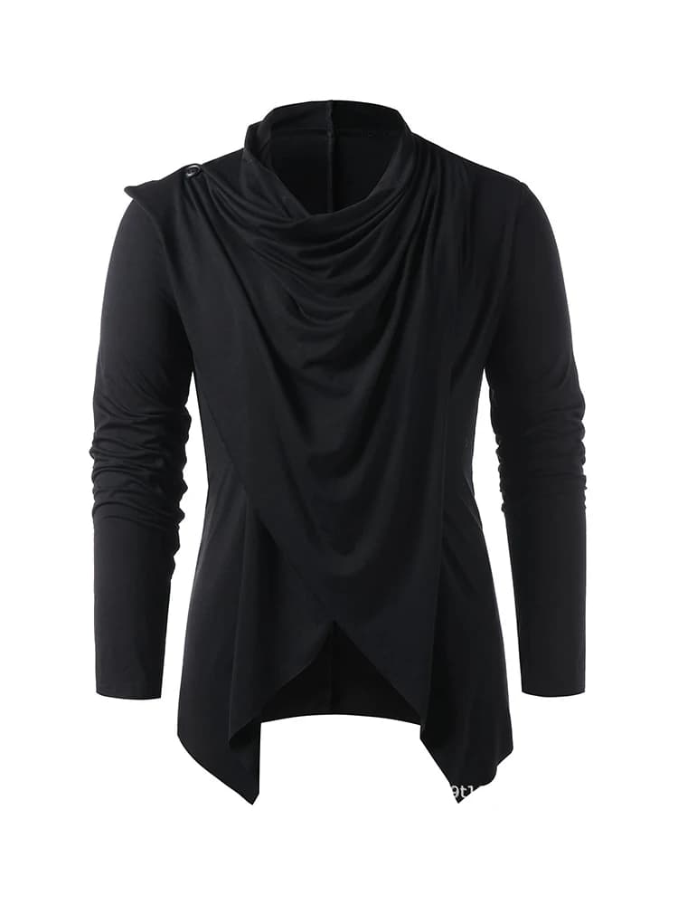 Middeleeuwse Mannen Asymmetrische Overlapping Vest Casual Gebreide Trui Met Lange Mouwen Sjaal Kraag Open Voorkant Tops Heren Vintage Truien