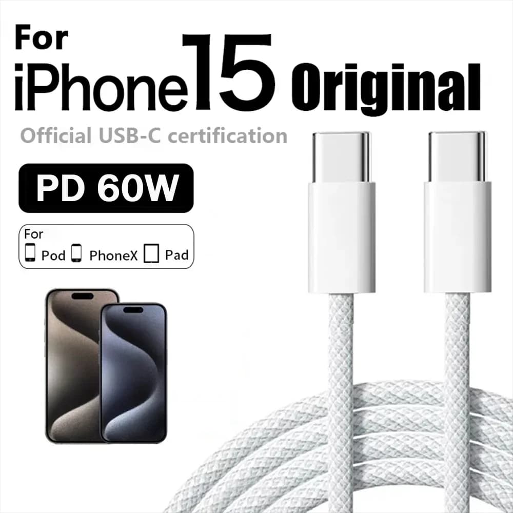 Originele PD 60W Snellader 6A USB-C naar Type-C Kabel voor iPhone 15 16 17 Pro MAX Snelladen voor Samsung S26 Xiaomi Kabel