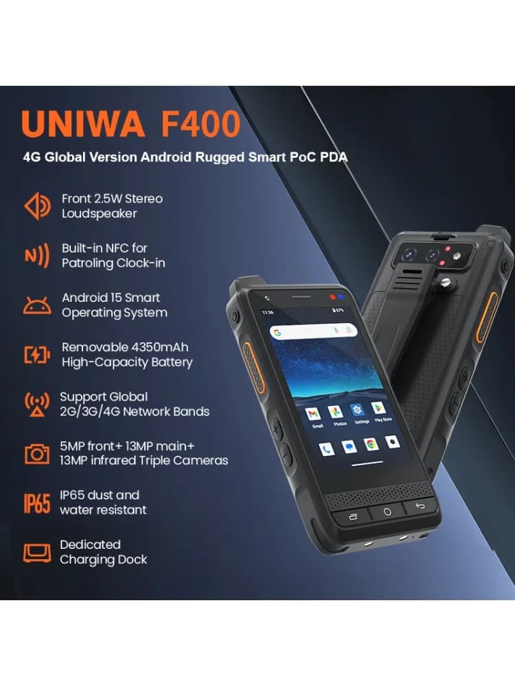 UNIWA F400 4G Robuuste PDA Zello POC Walkie-Talkie Wereldwijd Android 15 4 Inch 4GB+64GB 2.5W Grote Speaker 4350mAh PoC SOS-Knop NFC