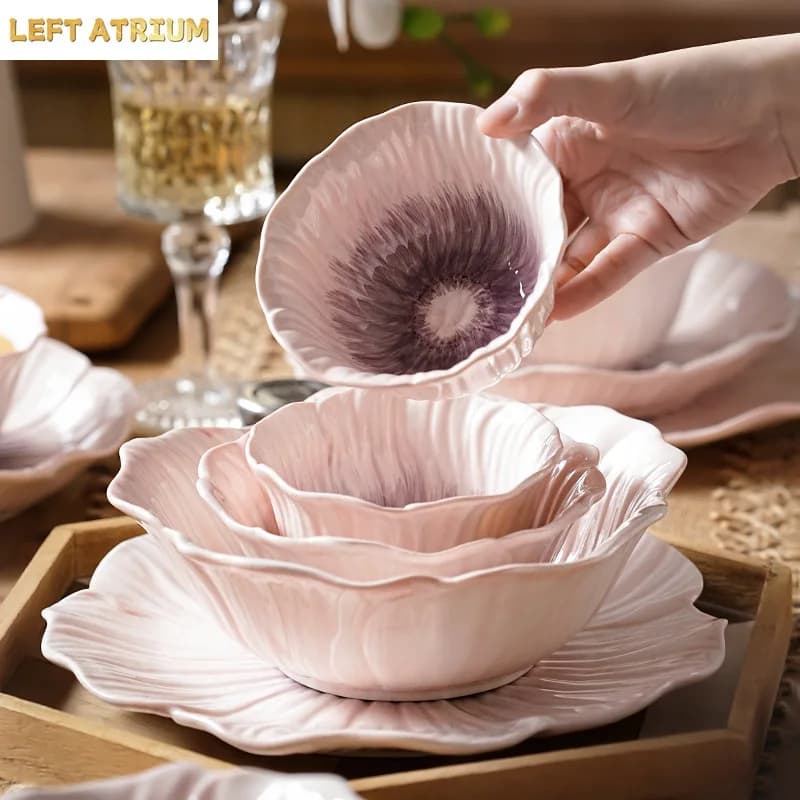 Reliëf Paarse Bloemen Keramische Plaat Dessertbord Pasta Schotel Soepkom Slakom Snackkom Moleculaire Keuken Creatief Servies