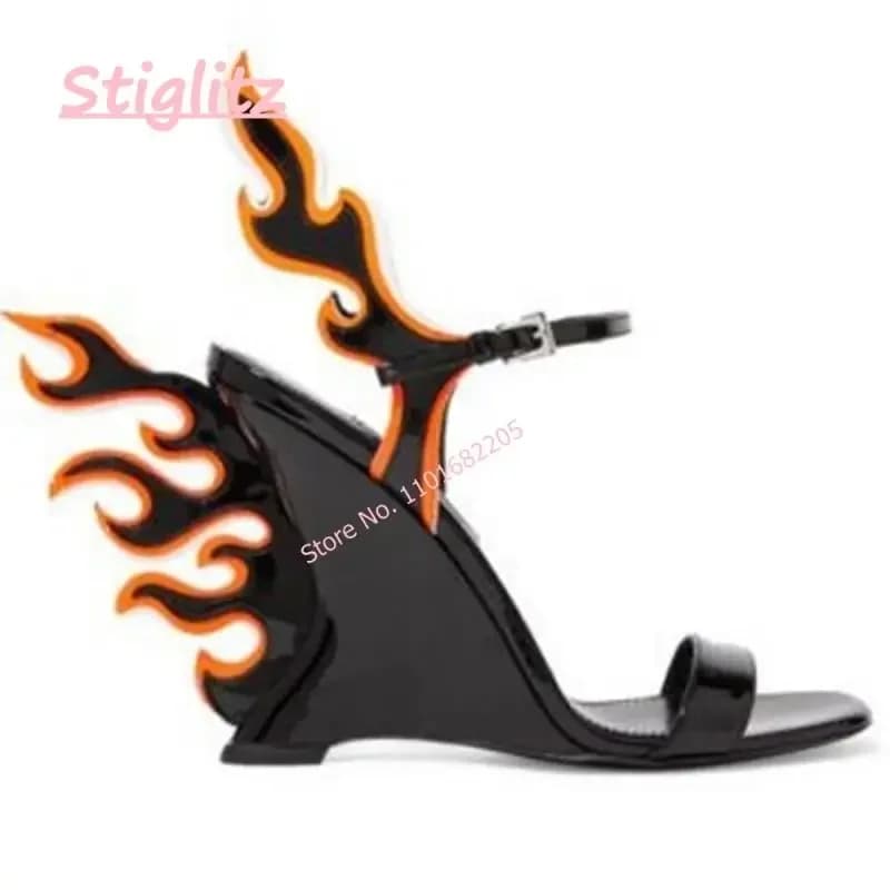 2024 Zomer Vlam Sandalen Vrouwen Luxe Holle Ronde Neus Wiggen Enkelbandje Gesp Lederen schoeisel Party Mode Schoenen