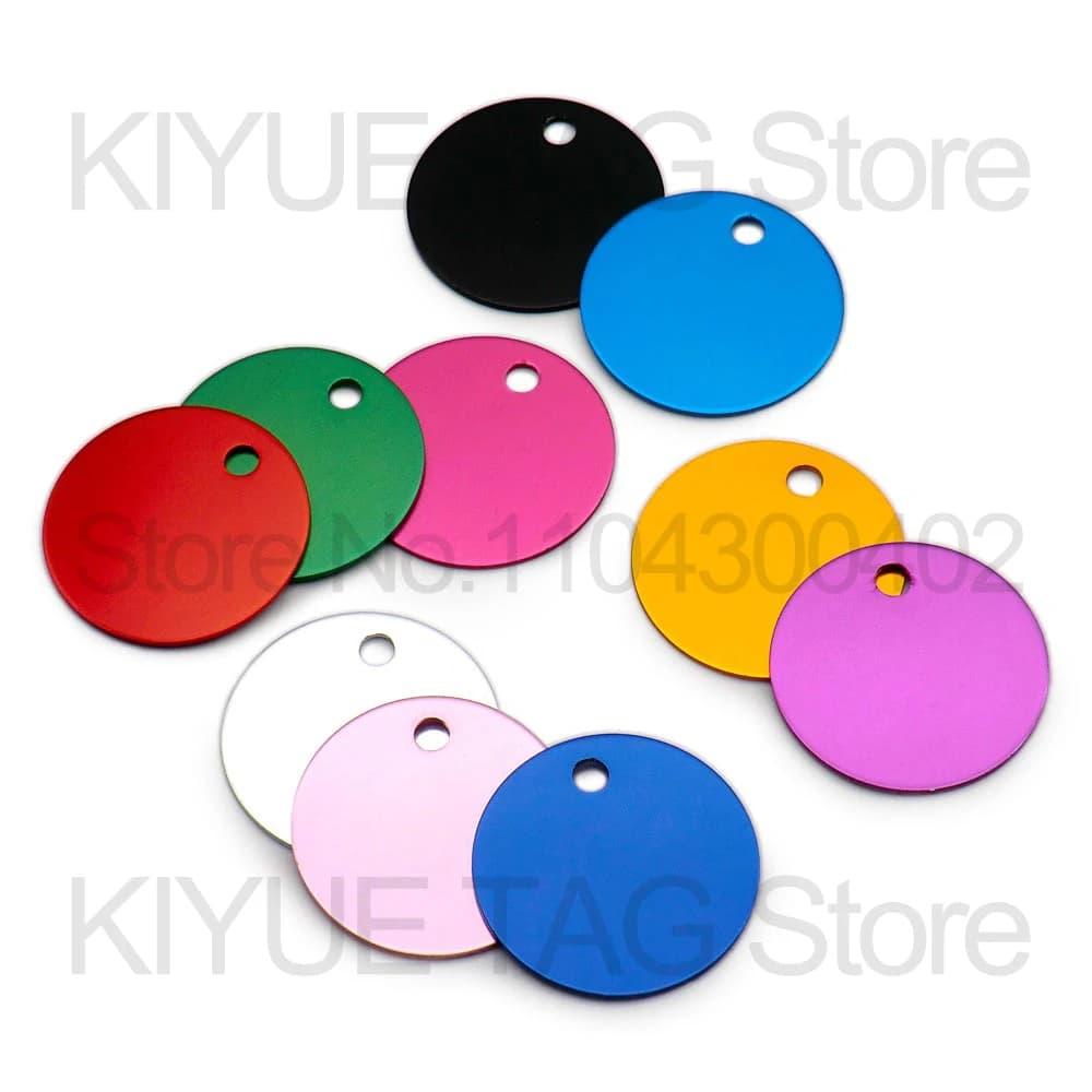 Groothandel 100 stuks aluminium ronde hond ID-tags naamplaatje anodiseren label tags ketting hangende sleutels gepersonaliseerde naam ID-tag