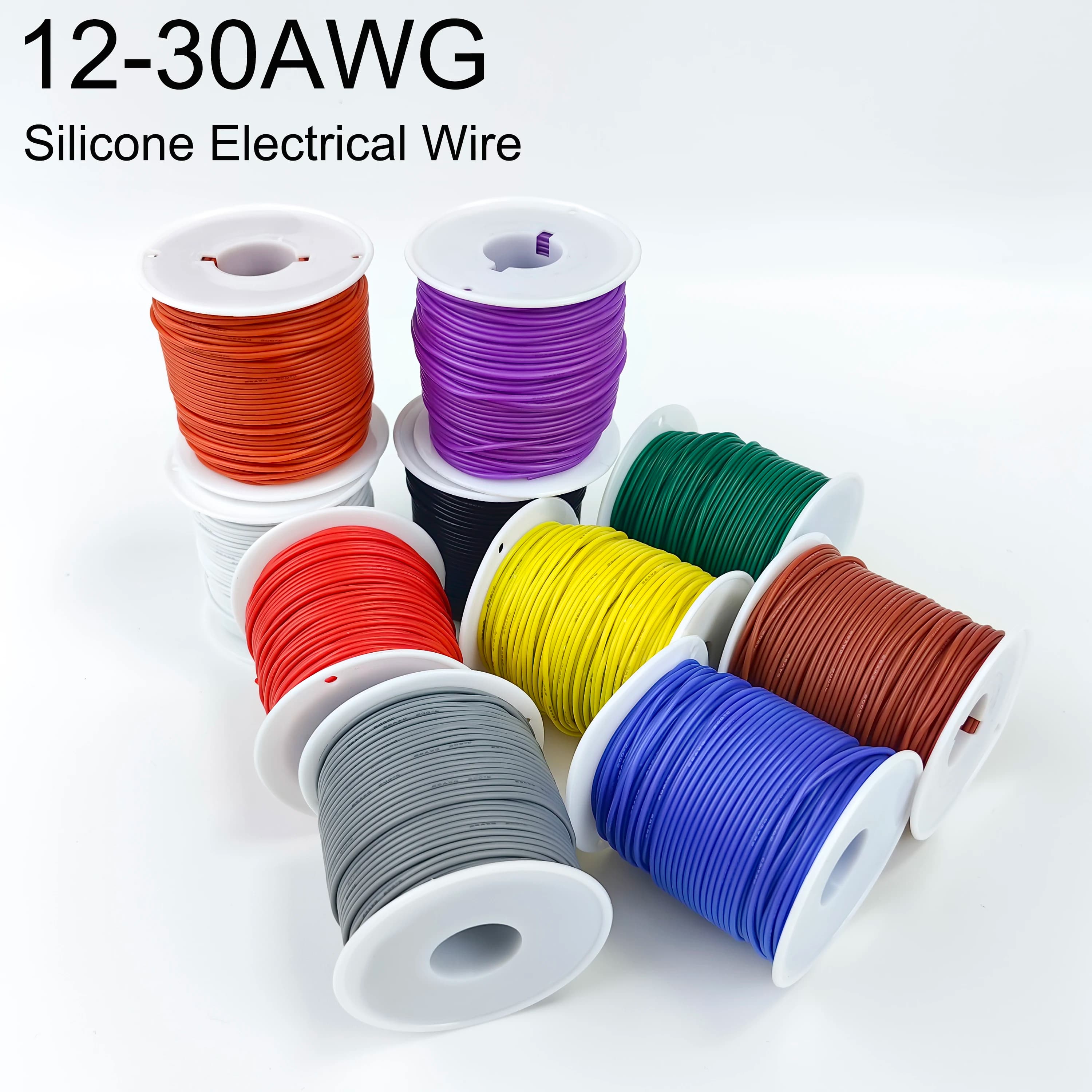 10 kleuren siliconen gestrande elektrische draad 12-13-14-16-17-18-20-22-24-26-28-30 AWG vertind koper geïsoleerde kabel aansluitdraad