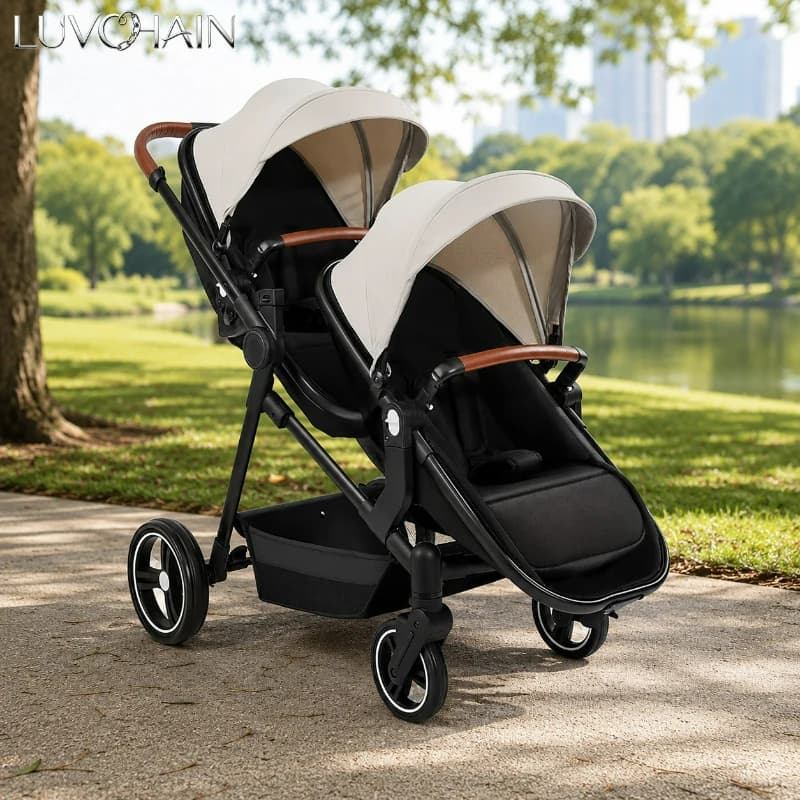 Draagbare Tweeling Multifunctionele Kinderwagen Lichtgewicht Tweelingkinderwagen Opvouwbare Dubbele Zitplaats Kinderwagen