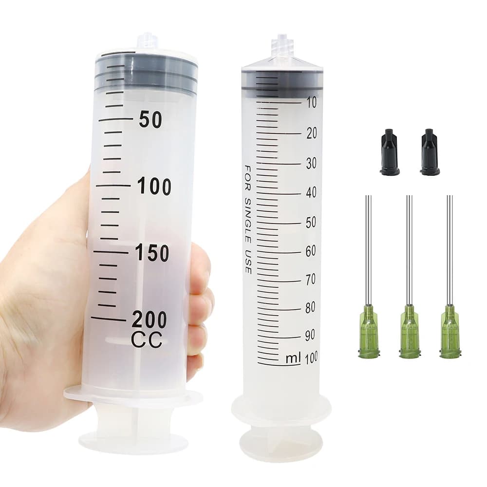 100 ml / 200 ml grote plastic spuit Luer Lock-spuit met 1,5 inch lijmnaald voor lijmdosering, olielijmvloeistof, voeding van huisdieren