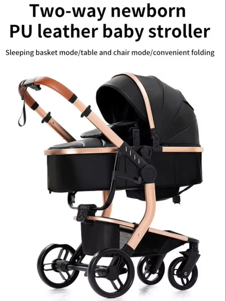 PU Leder 3-in-1 Babywandelwagen Nieuwgeboren Reiswieg Luxe Compacte Opvouwbare Babyauto Kinderwagen met Autostoel Waterdichte Buggy