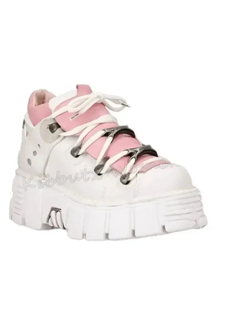 Dikke Onderkant Punk Y 2K Sneakers Platform Rock Gothic Donkere Stijl Ronde Neus Gemengde Kleur Veterschoenen Damesschoenen Mode Beknopt Nieuwste