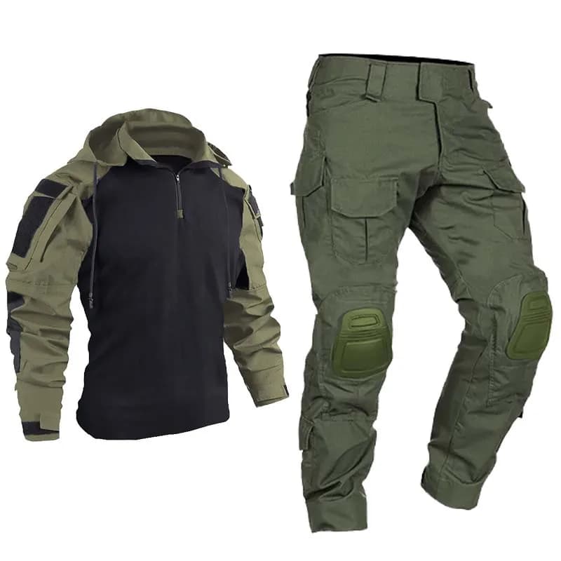Paintball Tactische Pakken Werkkleding Uniform Multi Zakken Combat Camo Shirts Cargo Broek Met Capuchon Kniebeschermers Jachtkleding