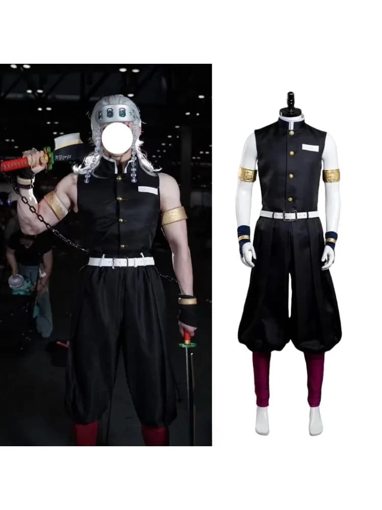 Anime Cosplay Uzui Tengen Kostuum Zwarte Top Broek met Accessoires Volledige Set voor Mannen Halloween Carnaval Party