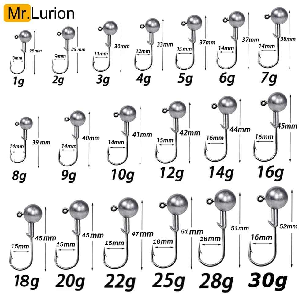 MrLurion 1g 2g 3g 4g 5g 10g 20g 22g 25g 28g Vissersjigkophaak, Rigginghaak voor crankbaits, softbaits, wormen, kunstaas, scherpe haken