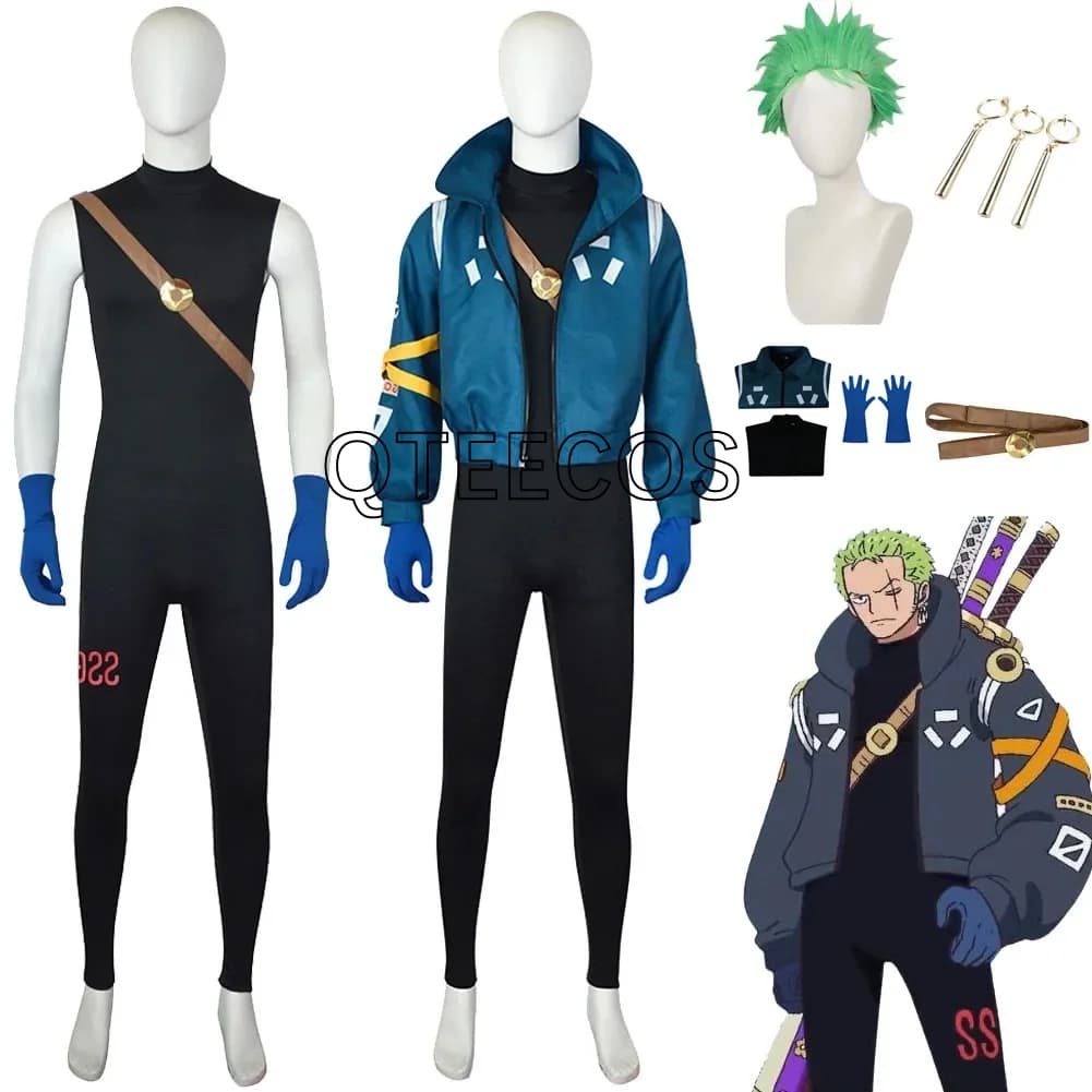 Roronoa Zoro Cosplay Egghead Island One Anime Stuk Jas Kostuum Pruik Oor Clip Jongens Mannen Volwassen Halloween Carnaval Vermomming Pak