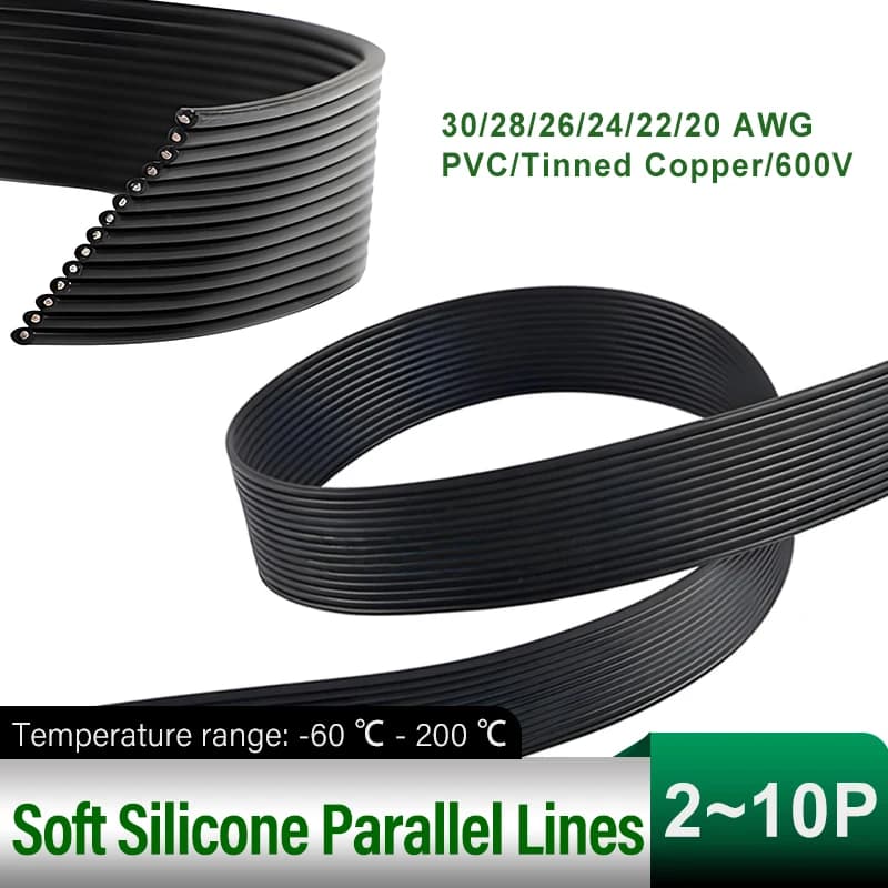 2P 4P 6P 8P 10P Flexibele Siliconen Lintkabel Hittebestendig Extra Zachte Aansluitkabel 30/28/26/24/22/20 AWG