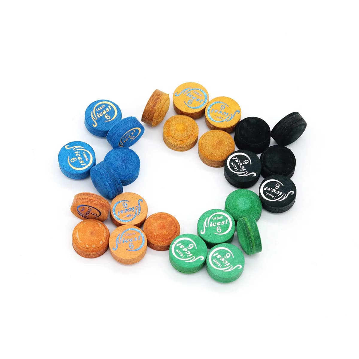 Promotie 50 stuks/doos 6-laags hoge kwaliteit beste biljartpooltip 14mm met verschillende kleuren biljartpoolkeu tips