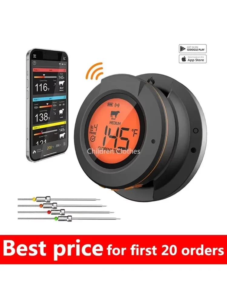 2024 Upgrade Outdoor Digitale Draadloze Bluetooth Dome Koken Voedsel Vlees Thermometer Voor Bbq Houtskoolgrill En Oven Roker