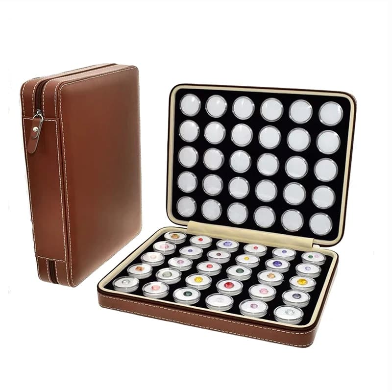 Losse Edelstenen Sieraden Display Box Kralen Organizer Container Ronde Gem Box PU Leer Diamant Tentoonstelling Opslag Draagtas