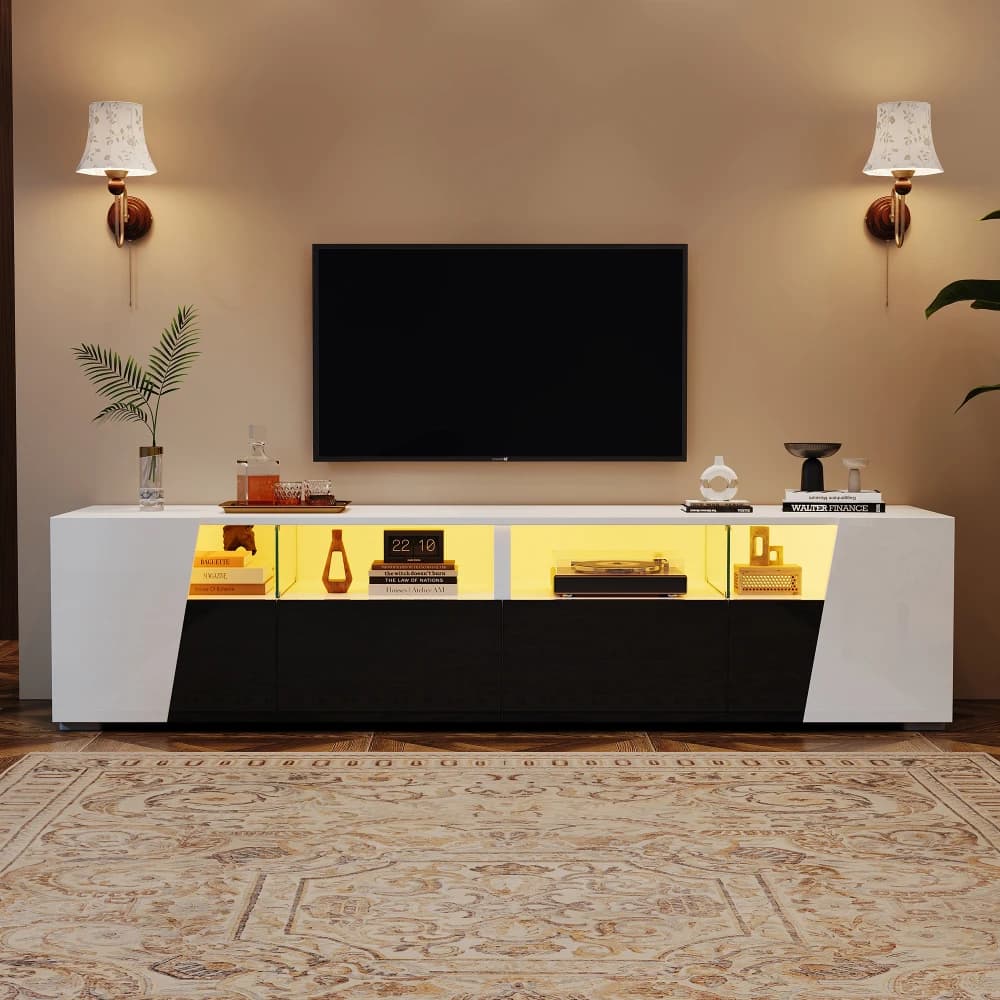 Modern 2-delig woonkamermeubilair, tv-meubel en dressoir, hoogglans tv-meubel met LED-verlichting, dressoir grote opbergruimte
