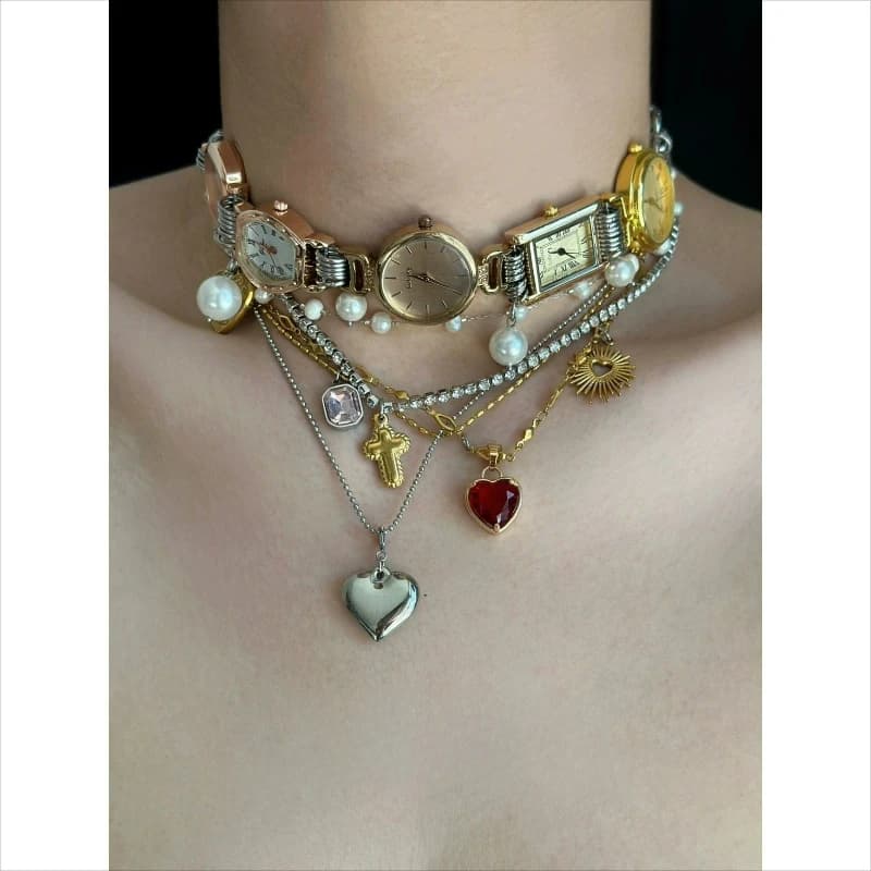Klok ketting cyberpunk stijl meerlaagse metalen choker voor mannen vrouwen retro mode-sieraden feestcadeau