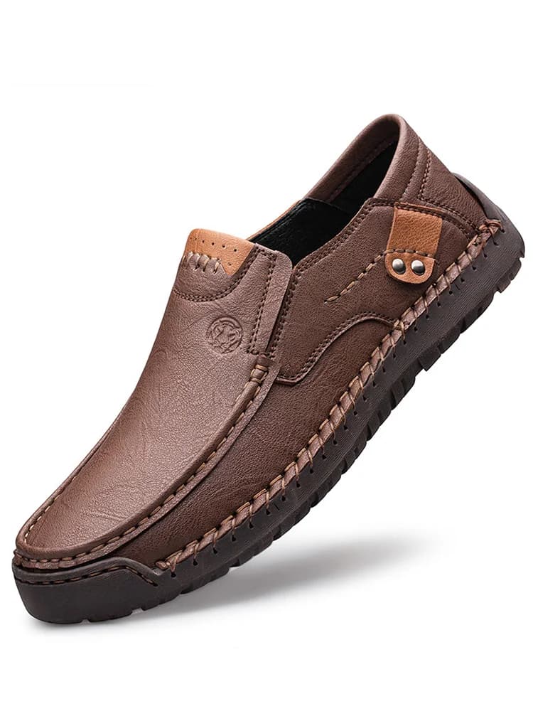CLOHOO Handgemaakte dikke rubberen onderkant voor heren, ademende casual leren schoenen, klassieke genaaide loafers, comfortabele vrijetijdsschoenen