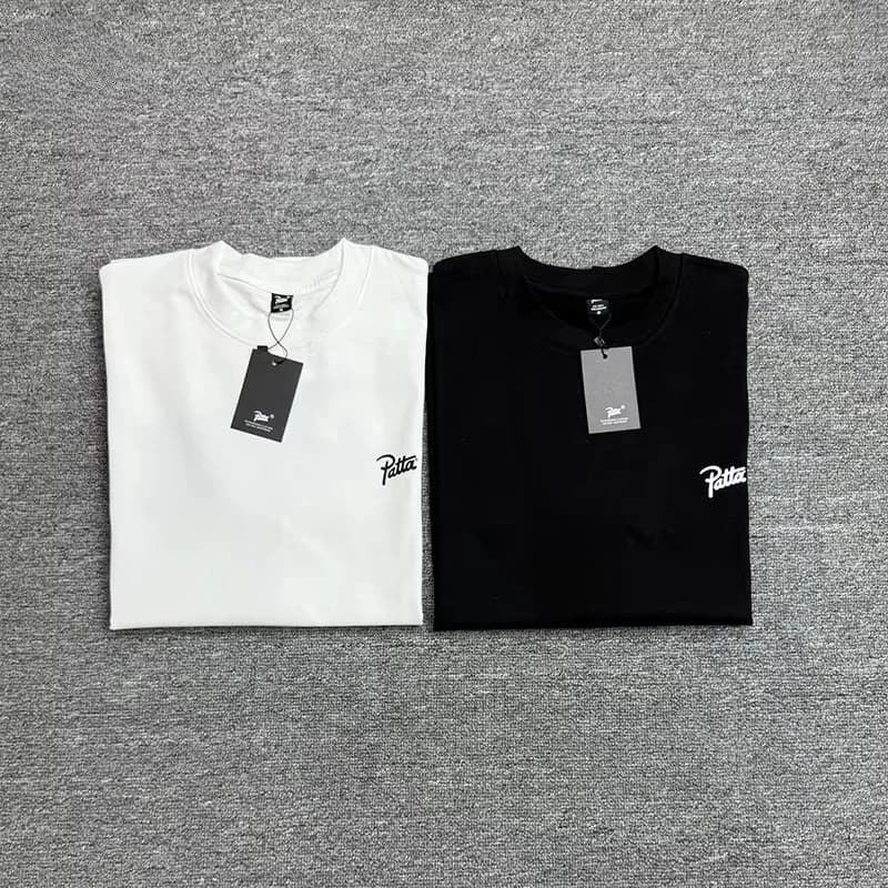 Hoogwaardig katoenen T-shirt voor heren, dames en koppels, effen kleur zwart wit, los model, eenvoudig logo met kleine letters, Patta print, met