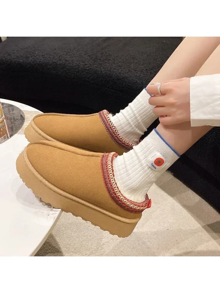 Winter Mevrouw. Sneeuwlaars 2025, nieuwe bontpantoffels voor heren en dames, super mini-warme Mueller-schoenen, korte pluche designermerk,