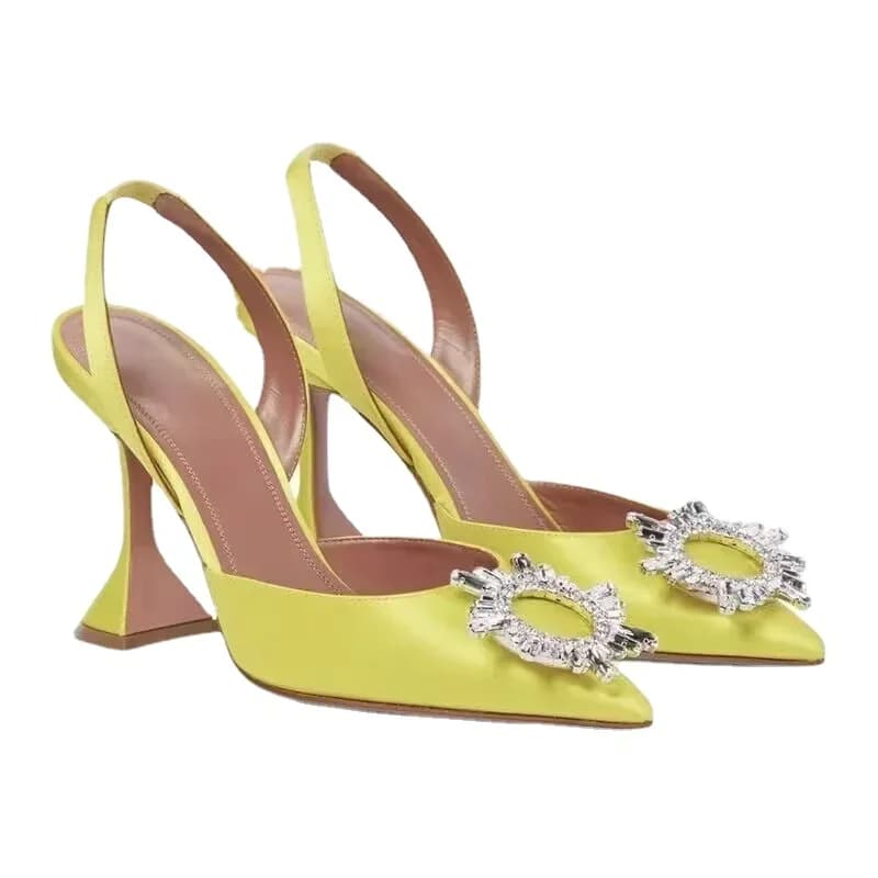 2026 Lente Herfst EU VS Satijn Slingback Dames Sandalen Spitse Uitlopende Hakken Zon Strass Kristal Bruiloft Feestjurk Hakken