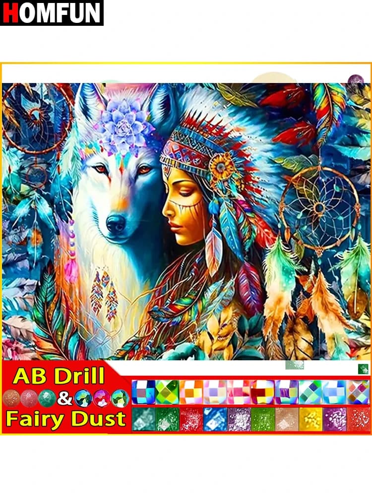 HOMFUN Fairy Dust AB Diamond Schilderij "City Market" Volledige Vierkante Ronde Diy 5d Diamant Borduren Foto Strass Art