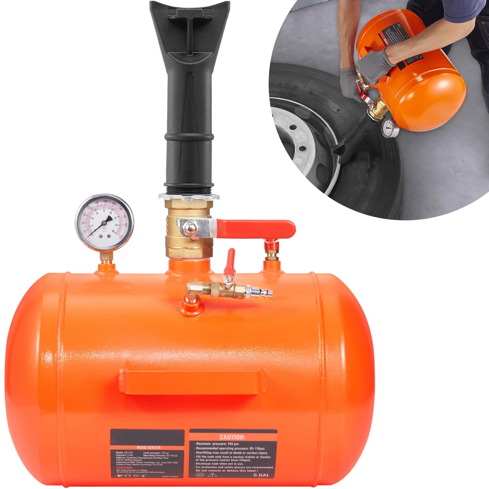 SucceBuy Band Kraal Blaster 5 Gallon / 19L Capaciteit Inclusief manometer en handvat 145 PSI Max. opblaastank, voor auto vrachtwagen ATV
