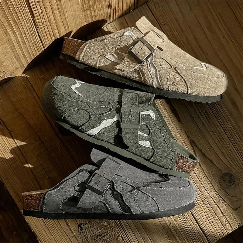 PU Leer Kurk Mannen Slippers Vrouwen Close Toe Home Fashion Vintage schoenen met Steunzool Comfort Lichtgewicht Damesschoenen
