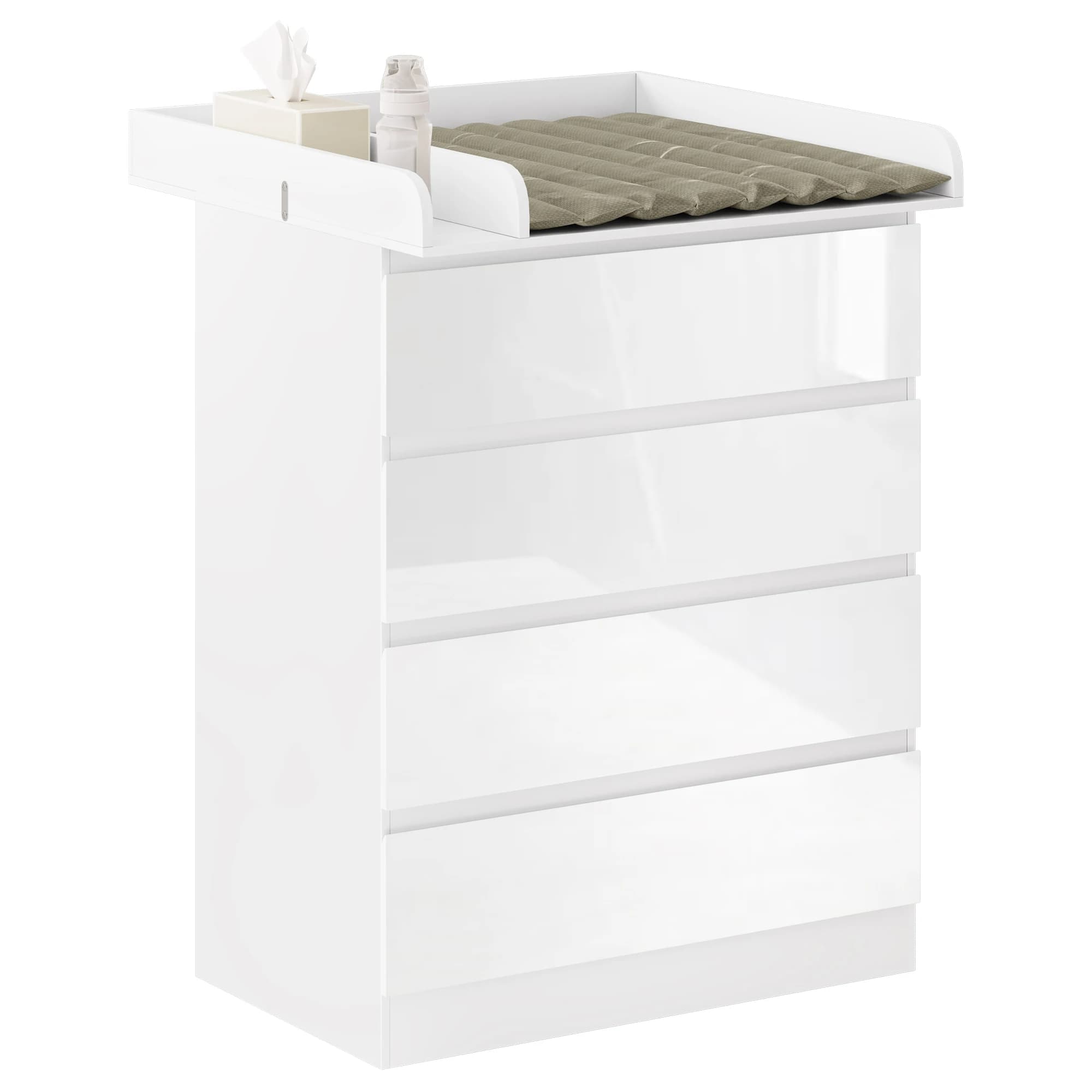 WOLTU 1SET Witte commode met verwijderbare verschoningsmat 4 laden 80x75x109,2cm Babyopbergmeubel voor kinderkamer