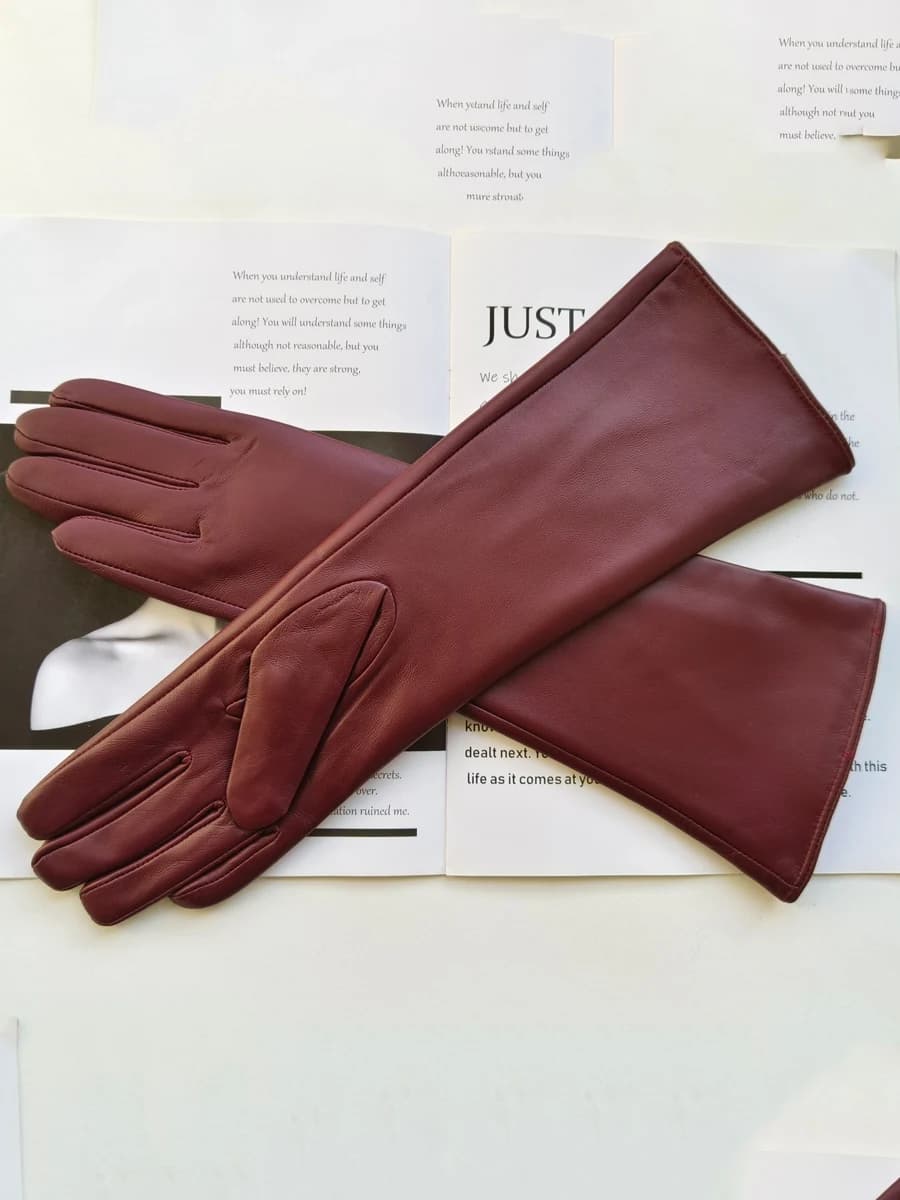 Nieuwe lange schapenvachthandschoenen voor dames met pluche isolatie en winddichte leren handschoenen voor autorijden