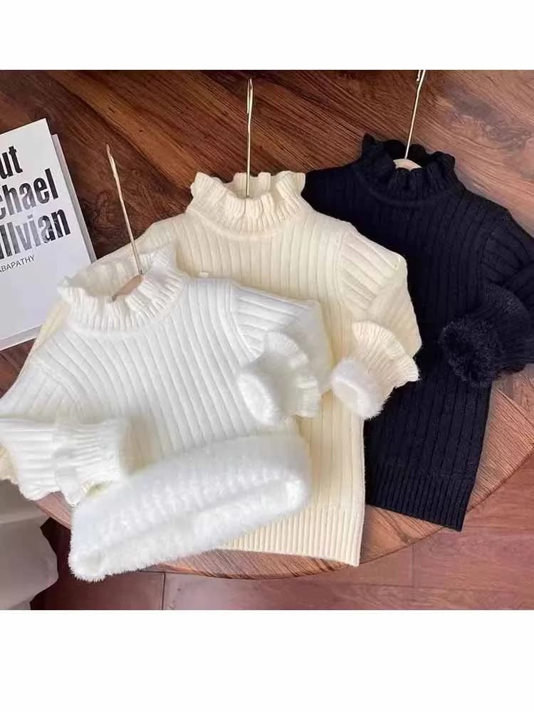 Meisjes verdikte warme trui Winterfleece lijn Puur katoen Gebreide kleding Kindertrui met lange mouwen Kinderen Plus fluwelen gebreide kleding