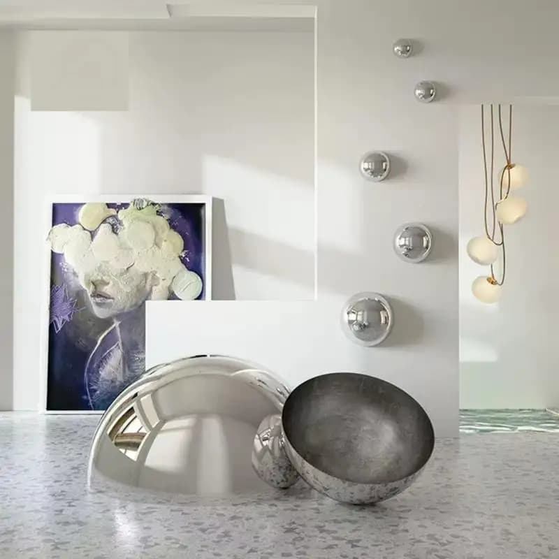 2,0 mm dikke diameter 51 mm-300 mm Duty 304 roestvrij staal halfrond bal spiegel gepolijst hol halfrond moderne kunst muur decor