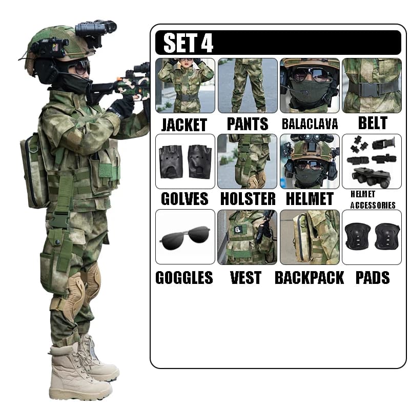 Soldaat Outfit voor kinderen Legerpak Kindmaat 11-jarige jongen Special Forces-kostuum voor kinderen Camouflage Soort Leger Outdoor Combat