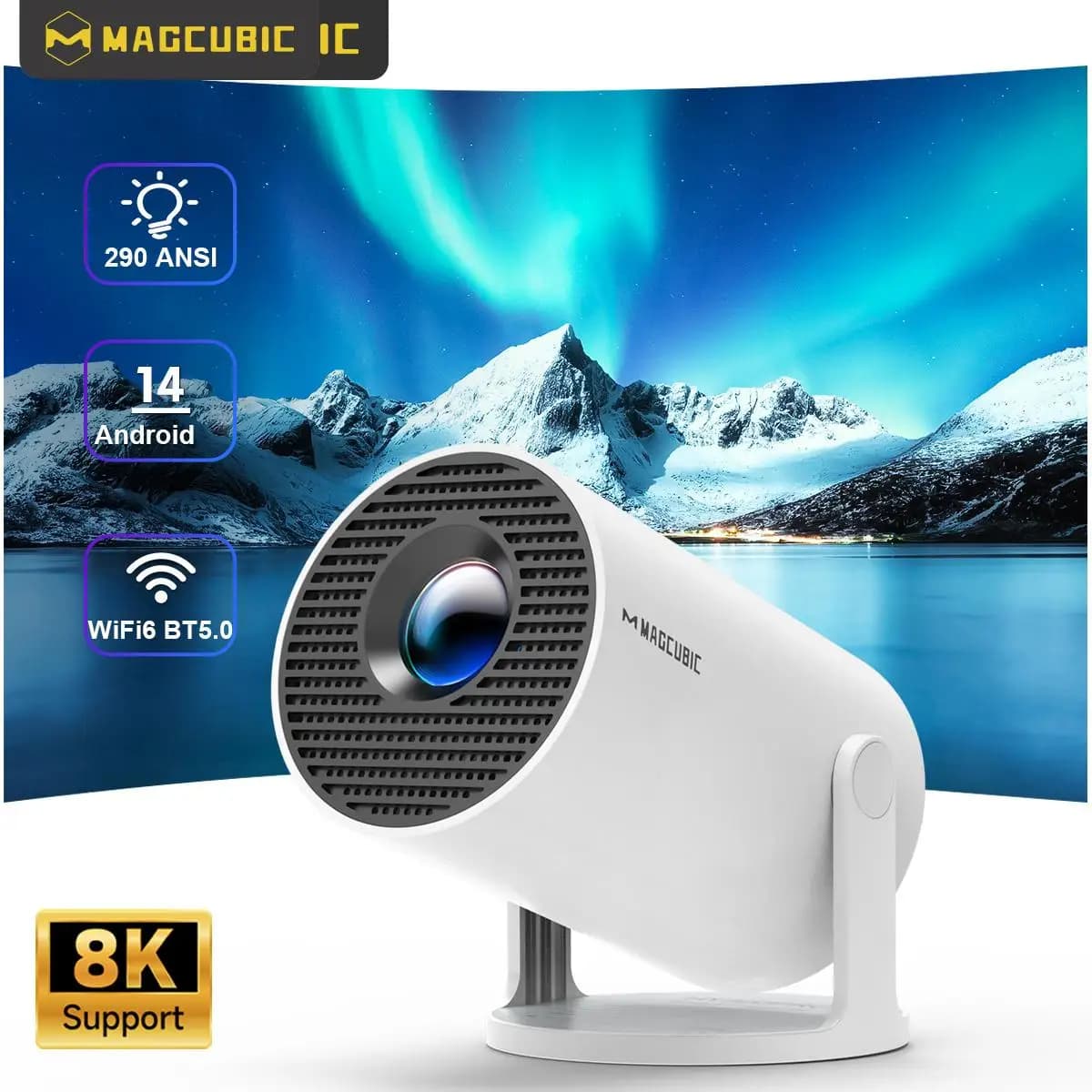 Magcubic-projector HY300 Pro 8K Android 14 Dual Wifi6 290ANSI Allwinner H726 BT5.4 1080P 1280 * 720P Home Cinema Outdoor-projector