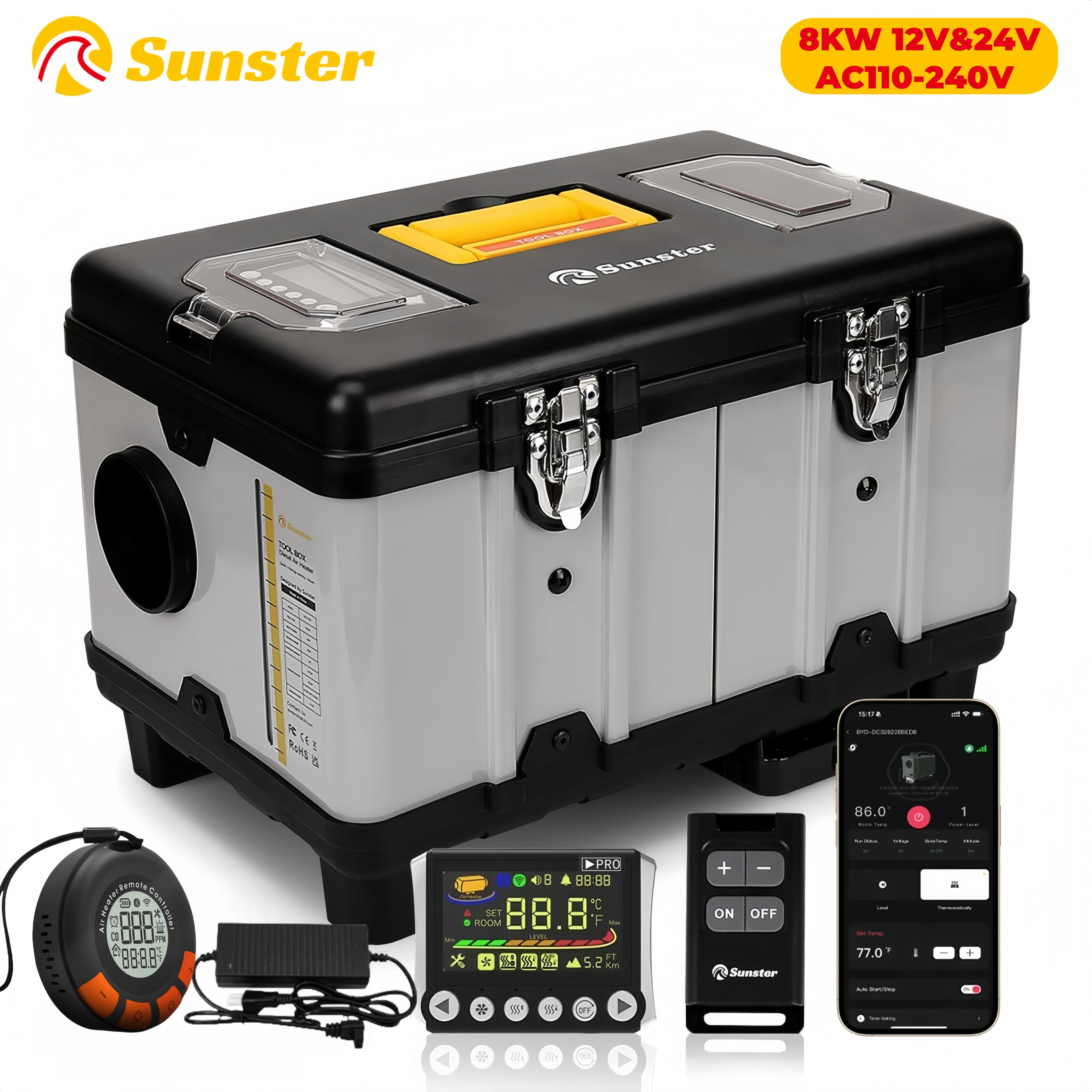 TB10pro 8KW 12/24/220V Diesel Extra Verwarming met CO Alarm Draagbare plateau Nachtverwarmer voor Auto RV Camper Tent Thuis Garage