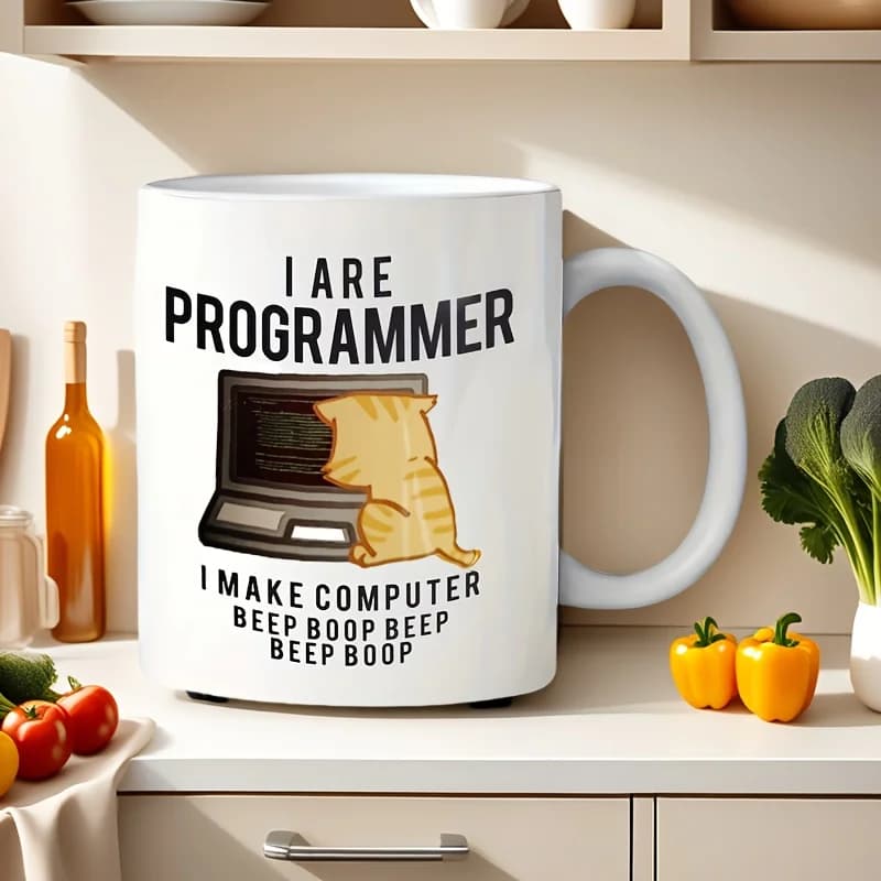 1pc grappige programmeur kat keramische mok – "I Am a Programmer" dubbelzijdig ontwerp, perfect cadeau voor computercoders, koffie en thee C