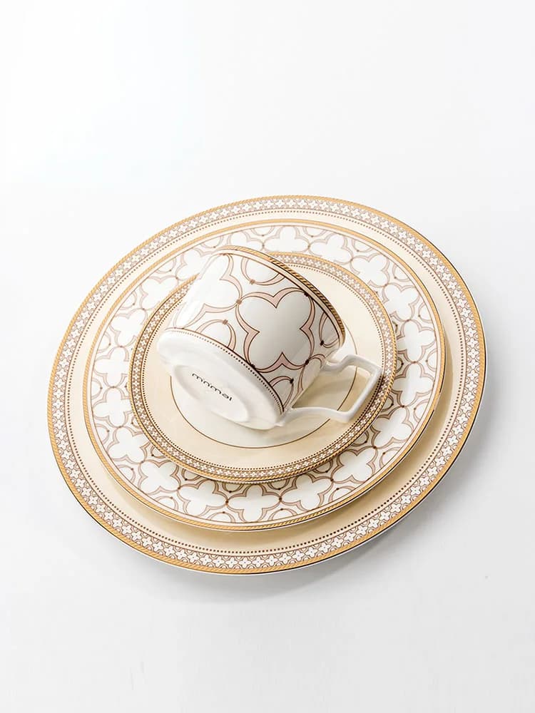 Delicate Bone China Bowl Schotel Luxe vergulde dinerbord Koffiekopje Hotel Restaurant Servies Diner Koken Visbord