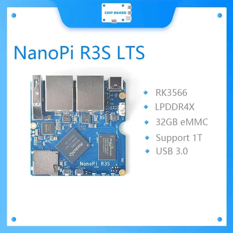 NanoPi R3S LTS RK3566 mini-router met dubbele 2,5 GbE, 32 GB eMMC, CNC aluminium behuizing, Linux klaar
