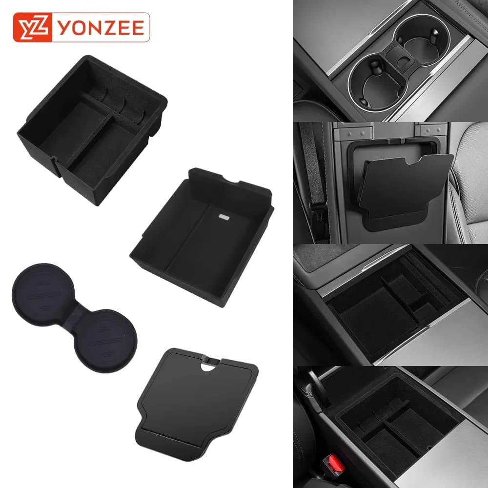 YZ Voor Tesla Model 3Y Highland Juniper 2021-2025 Opbergdoos Middenarmsteun Verborgen Doos Bekerhouder organizer Auto Accessoires
