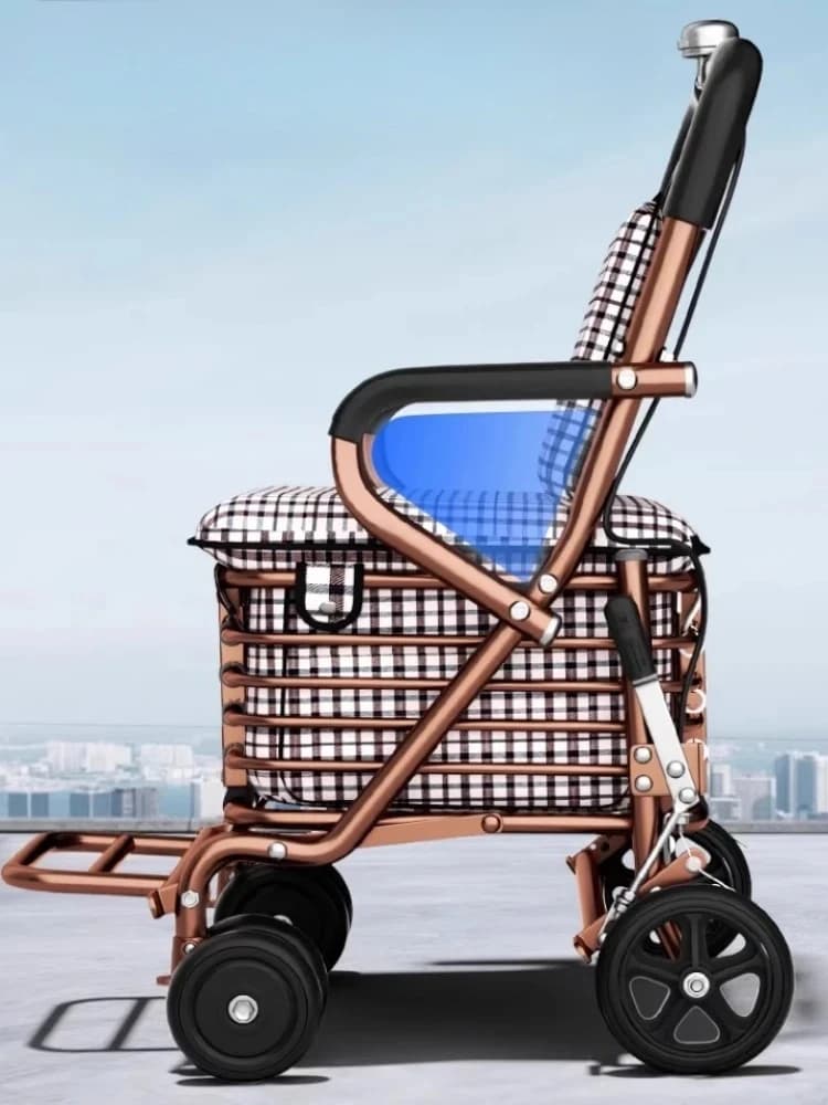‌ Opvouwbare Senior Walker Rollator - Verstelbare mobiliteitshulpwagen met stoel, stevige opvouwbare winkelwagentje voor transport in boodschappen