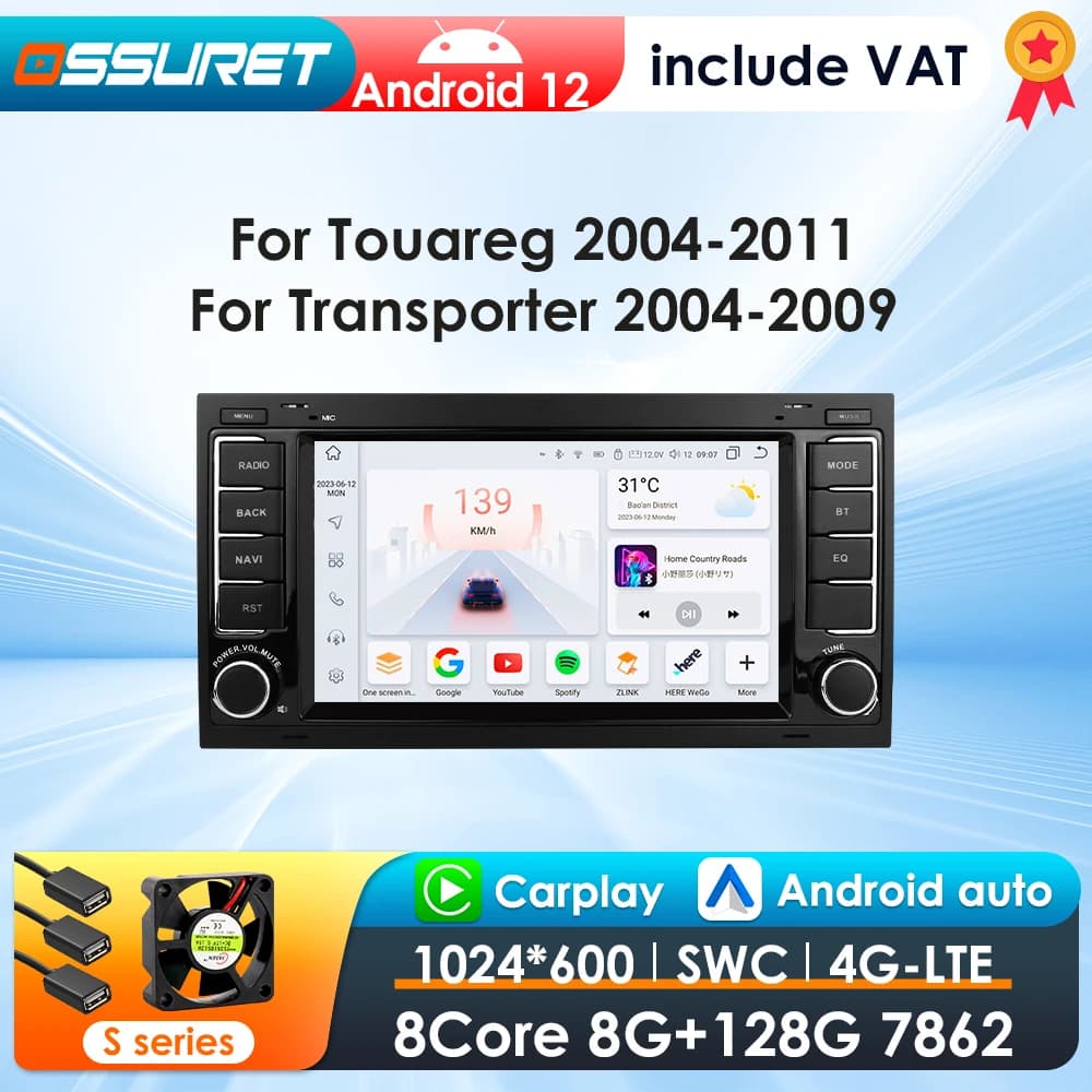 Carplay Android Auto Radio Voor Volkswagen Touareg 2004-2011 Multivan Transporter T5 Auto Multimedia Speler Gps 4G-Let Autoradio