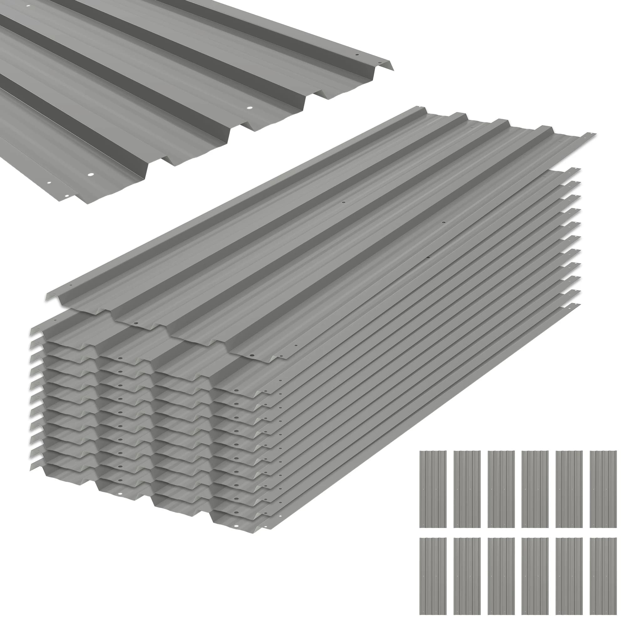Outsunny set van 12 panelen van gegalvaniseerd weerbestendig staal, lichtgrijs, mat. Een bord van 129L x 45l cm
