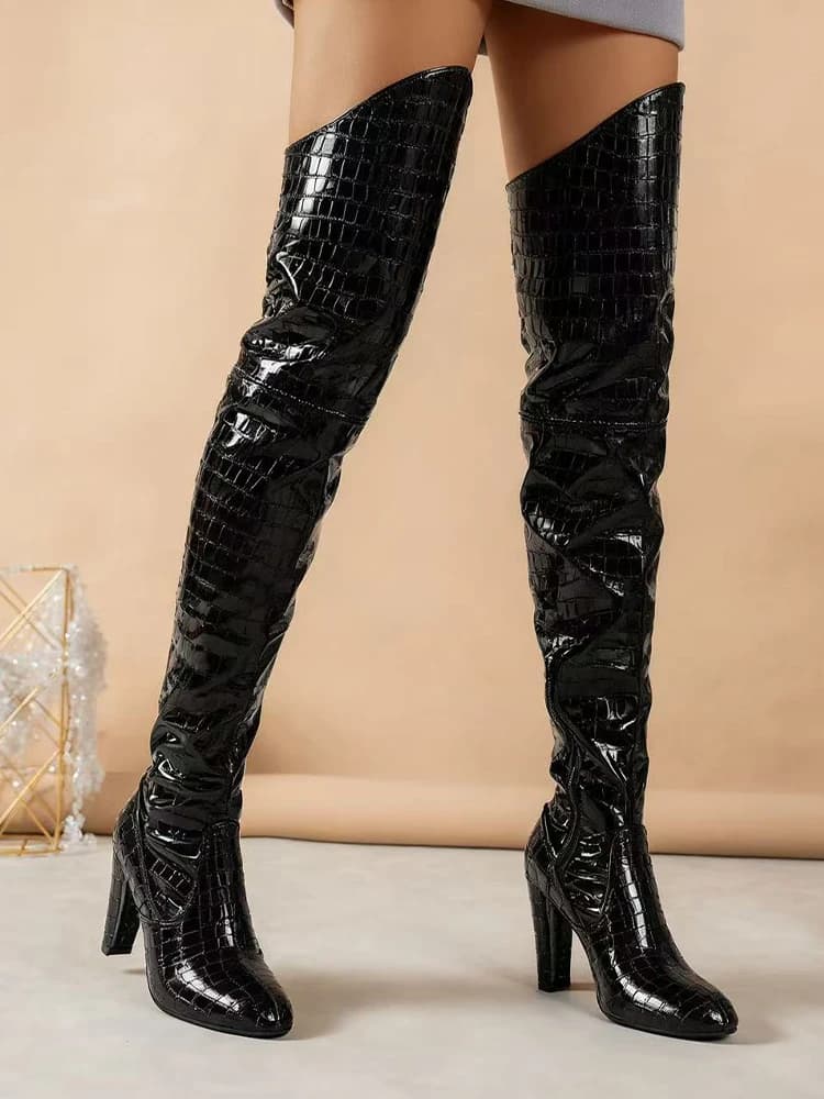 Sexy Vrouwen Over De Knie Laarzen Hoge Hakken Feestschoenen Winter Luxe Lange Laarzen Nieuwe Jurk Pompen Motorlaarzen Mujer Sneeuw Botas