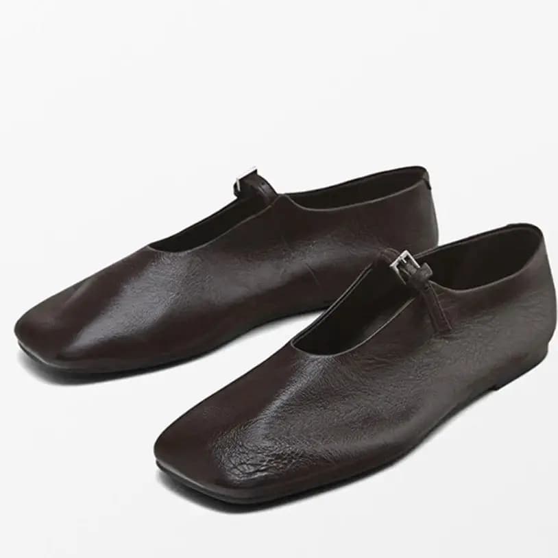 2025 Nieuwe Beknopte Echte Lederen Flats Dames Oxfords Bootschoenen Loafers Mary Jane Casual Schoenen Dagelijks Platte Hakken Donkerbruin