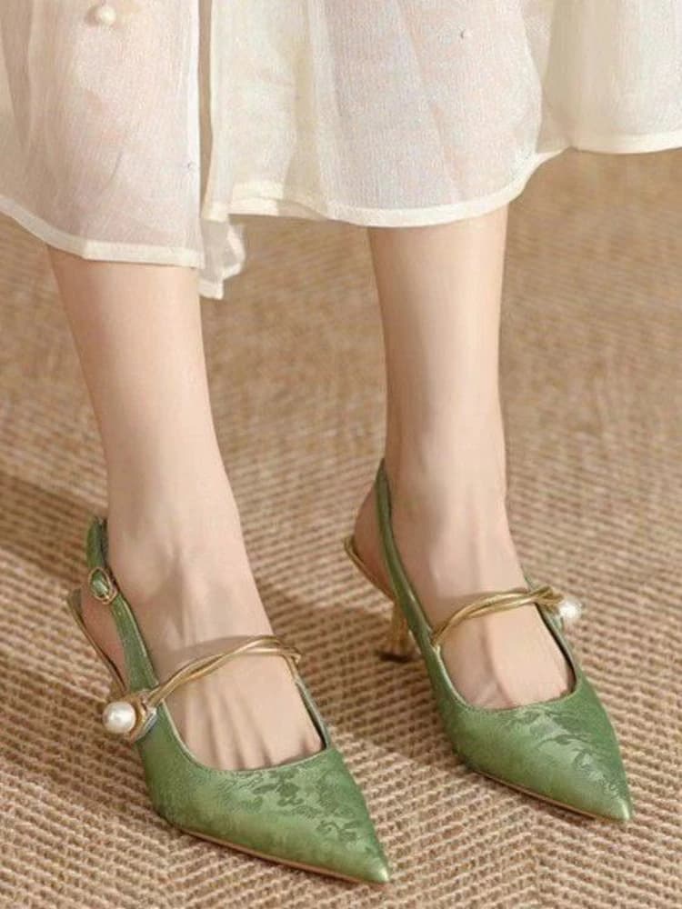 Nieuwe Zomer Mode Vrouwen Sandalen Sexy Puntschoen Parel Decoratie Stiletto Eenvoudige Effen Kleur Baotou Tacones