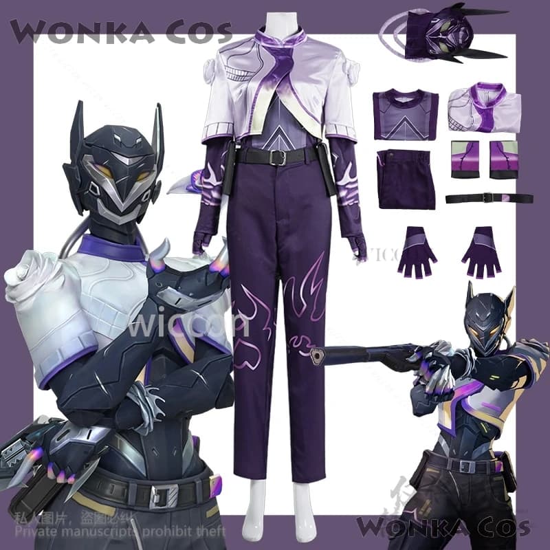 Game Valorant Anime Kostuum Masker Hoofddeksels Vyse Cosplay Jumpsuit Handschoenen Volledige Set Kleding Halloween Pak Voor Meisjes Cos Aangepast