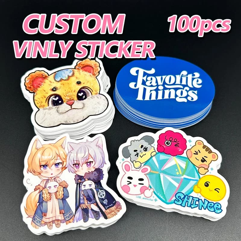 100 stuks aangepaste stickerslabels met logo NameText waterdichte glanzende film gestanst vinyl gepersonaliseerd voor zakelijk logo